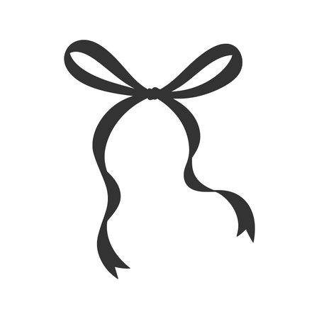 Coquette bow, black silhouette drawing. Hand drawn simple illustration of vintage tied ribbon. Wedding, birthday gift, retro style. Cute girly vector illustration. Doodle lace.のイラスト素材