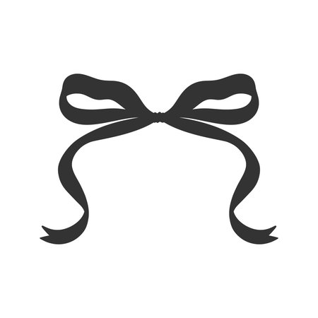 Coquette bow, black silhouette drawing. Hand drawn simple illustration of vintage tied ribbon. Wedding, birthday gift sketch in retro style. Cute girly vector illustration. Doodle lace.のイラスト素材