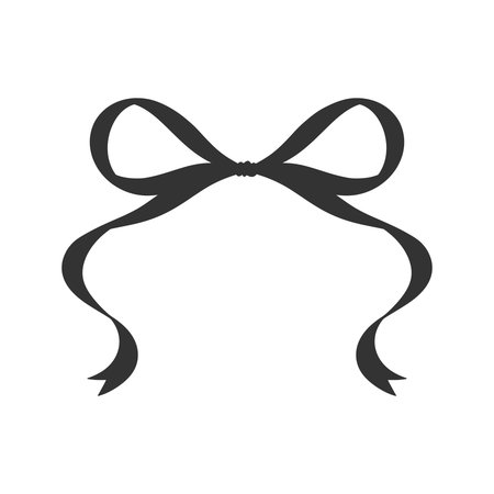 Coquette bow, black silhouette drawing. Tied ribbon, illustration. Frame contour, romantic design. Wedding, birthday gift, retro style. Girly hairstyle accessories, vector illustration. Doodle lace.のイラスト素材