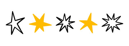 Stars, crayon hand drawn twinkle symbols. Shine, spark or light chalk elements. Line art and...