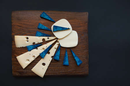 Food composition, Italian cuisine, different types of cheese pieces. levitationの写真素材