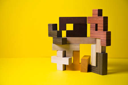 Abstract 3-D layer with geometric shapes on a bright background. the concept of innovative solutions...