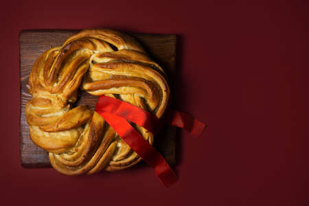 bright, appetizing ads that attract attention. delicious homemade cake on a bright red background....