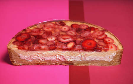 Strawberry cheesecake top view from above. A classic dessert is a delicious homemade cheesecake...