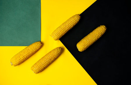 detail of red corn kernels with an artistic abstract pattern. more beautiful with clear details. a bright abstract composition of corn cobs. copyspace. poster in the style of suprematismの写真素材