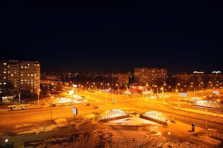 Night city, view from the window to the intersection. The lights of the big city.の写真素材