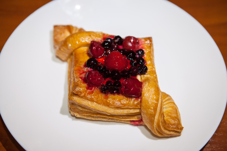 cake, croissant, puff pastry, fruit jam cherry strawberry black currantの写真素材