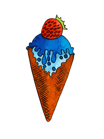 Watercolor Hand Drawn Tasty Ice Cream Illustrationのイラスト素材