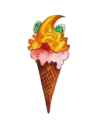 Watercolor Hand Drawn Tasty Ice Cream Illustrationのイラスト素材