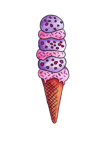 Watercolor Hand Drawn Tasty Ice Cream Illustrationのイラスト素材