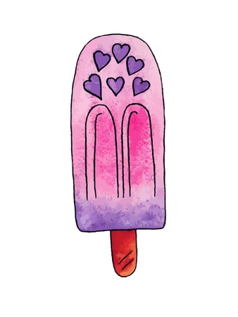 Watercolor Hand Drawn Tasty Ice Cream Illustrationのイラスト素材