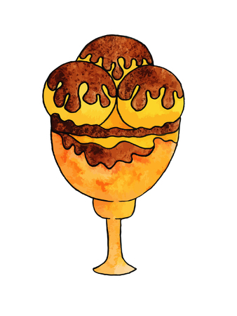 Watercolor Hand Drawn Tasty Ice Cream Illustrationのイラスト素材