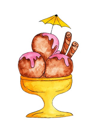 Watercolor Hand Drawn Colorful Ice Creamのイラスト素材