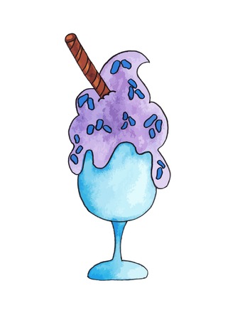 Watercolor hand drawn colorful ice cream.のイラスト素材