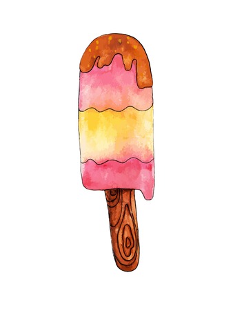 Watercolor hand drawn colorful ice cream in stick.のイラスト素材