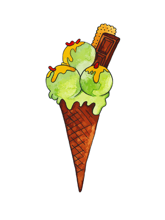 Watercolor hand drawn colorful ice cream.のイラスト素材