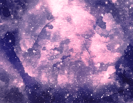 Space watercolor background. Abstract galaxy painting. Watercolor Cosmic texture with stars. Night skyの写真素材