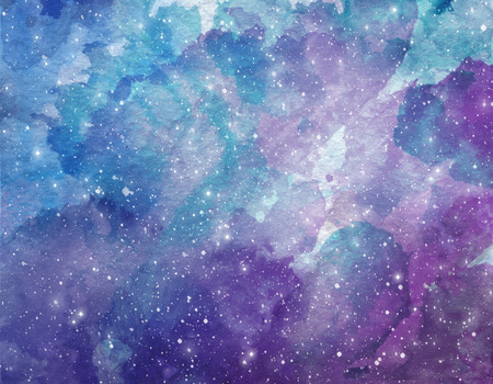 Space watercolor background. Abstract galaxy painting. Watercolor Cosmic texture with stars. Night skyの写真素材