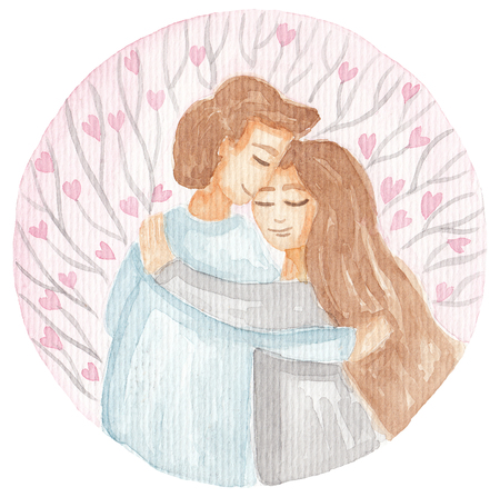 Watercolor valentine illustrations isolated on white. Wreath,pigeons,envelopes,bottle,hearts for romantic,wedding,valentines day designの写真素材