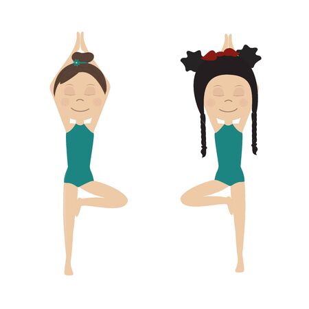 funny girls doing yoga exercisesのイラスト素材