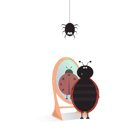 ladybug stands near the mirrorのイラスト素材