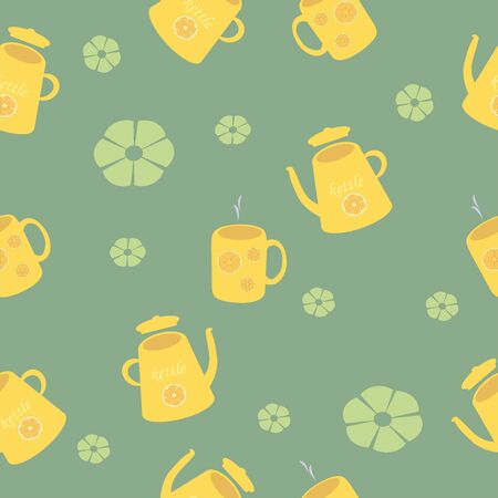 Tableware pattern on a green backgroundのイラスト素材