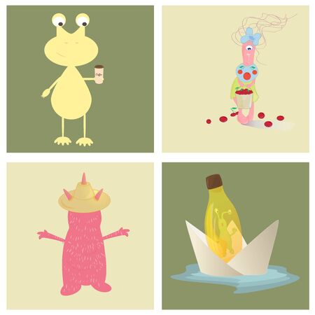Monsters on a colored backgroundのイラスト素材