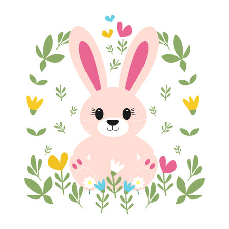 Easter bunny with a spring ornamentのイラスト素材