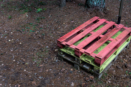Green and pink pallet on the ground