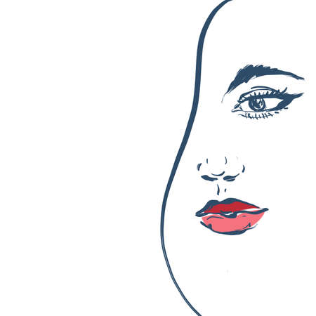 Woman face illustration female portrait minimalismの写真素材