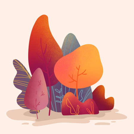 Flat style illustration of nature. Abstract trees wallpaper. Colorful forest backgroundの写真素材