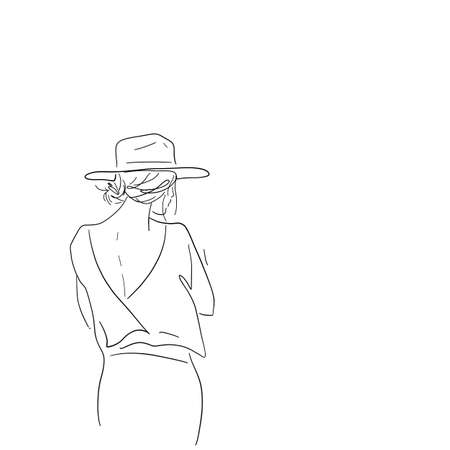 Young woman one line drawing style. minimalist background. fashion wallpaperの写真素材