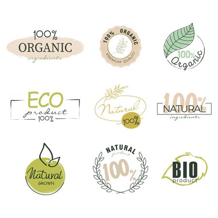 Set of organic and farm fresh food badges and labelsのイラスト素材