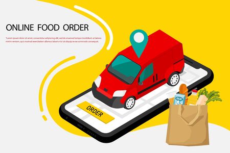 Food order Online shopping e-commerce mobile payment business concept and deliveryのイラスト素材