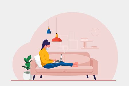 Businessman working at home. Cartoon style character. Vector illustration.のイラスト素材