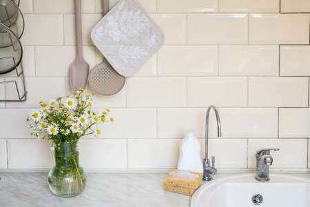 Ecologic dish washing concept. Natural sponghes,wooden box,ecofriendly lifestyle