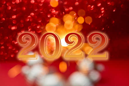 Firework on red bokeh Lights and space for text.Abstract background