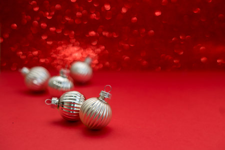 Firework on red bokeh Lights and space for text.Abstract backgroundの写真素材