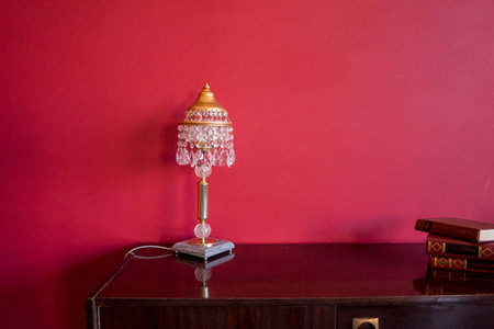 Modern retro composition of living room interior with design wooden cabinetの写真素材