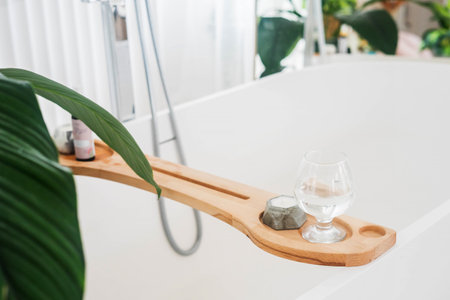 View of a spacious and elegant bathroomの写真素材