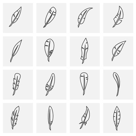 Feather icons set outline on background for graphic and web design. Creative illustration concept symbol for web or mobile app.のイラスト素材