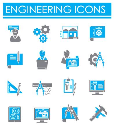 Engineering related icons set on background for graphic and web design. Creative illustration concept symbol for web or mobile app.のイラスト素材