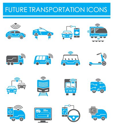 Future transportation related icons set on background for graphic and web design. Creative illustration concept symbol for web or mobile app.のイラスト素材