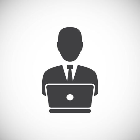 Businessman and computer related icon on background for graphic and web design. Creative illustration concept symbol for web or mobile app.のイラスト素材