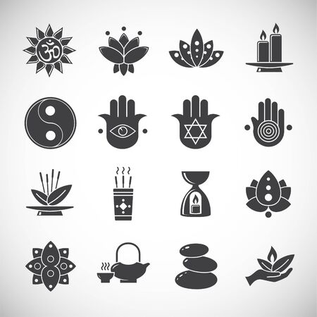 Yoga related icons set on background for graphic and web design. Creative illustration concept symbol for web or mobile app.のイラスト素材