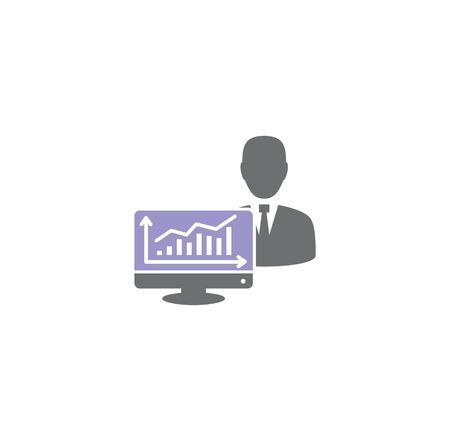 Businessman and computer related icon on background for graphic and web design. Creative illustration concept symbol for web or mobile appのイラスト素材