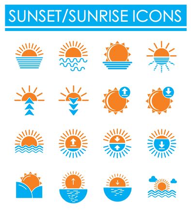 Sunset sunrise related icons set on background for graphic and web design. Creative illustration concept symbol for web or mobile app.のイラスト素材
