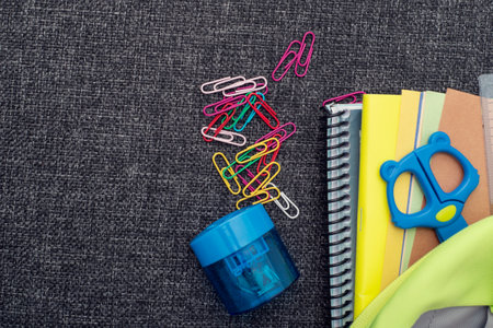 A school bag with school supplies for back to school concept.の写真素材