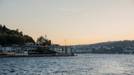 View from bosphorus strait in the sun. Panorama of Istanbul city. tourism conceptのeditorial素材