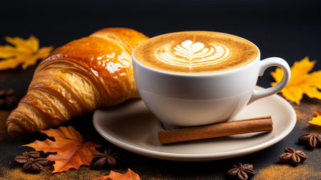 Cozy cafe scene with steaming coffee and artisan pastriesの素材